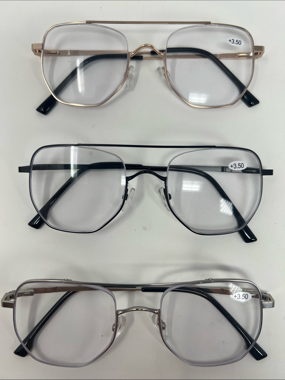 Men's Metal Aviator Reading Glasses - +3.50 - Gold, Black, Silver -NWOT  P102